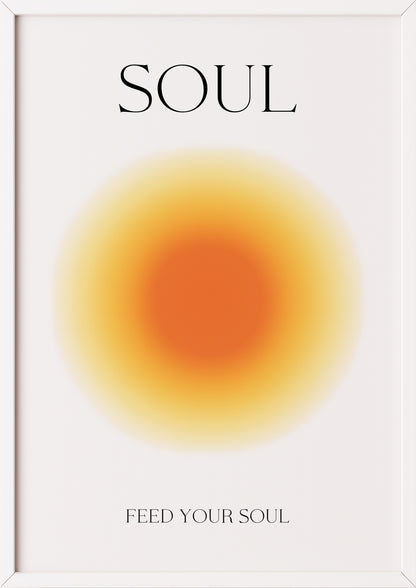 Oranges Lichtposter mit weißem Rahmen und zartem typografischen Akzent