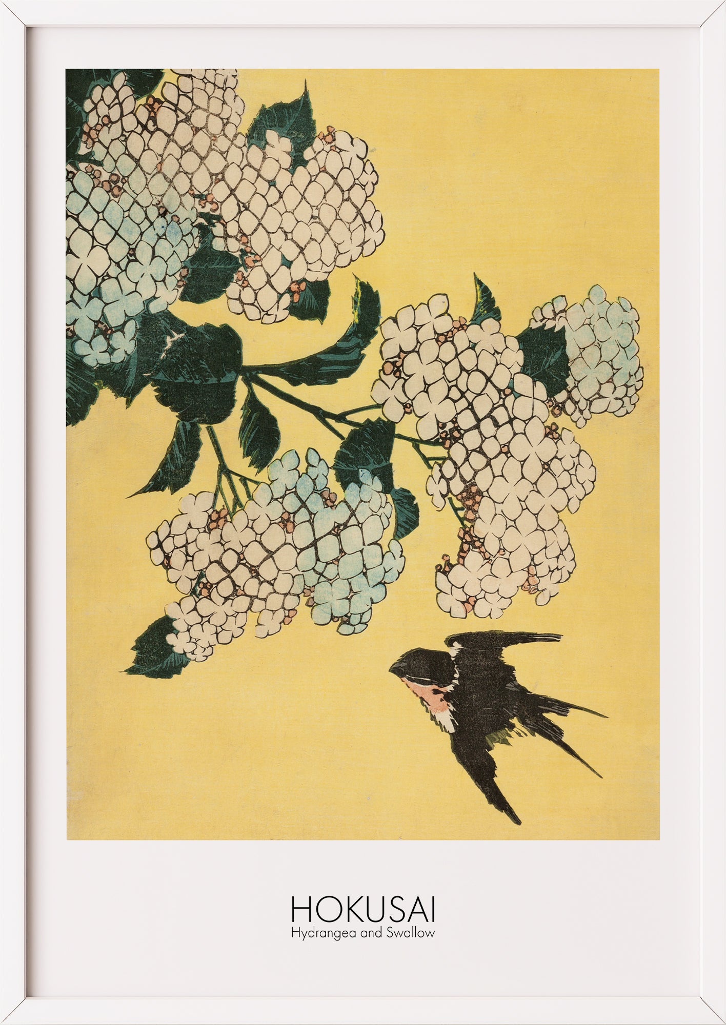 Nahaufnahme von Hydrangea and Swallow von Hokusai als Poster