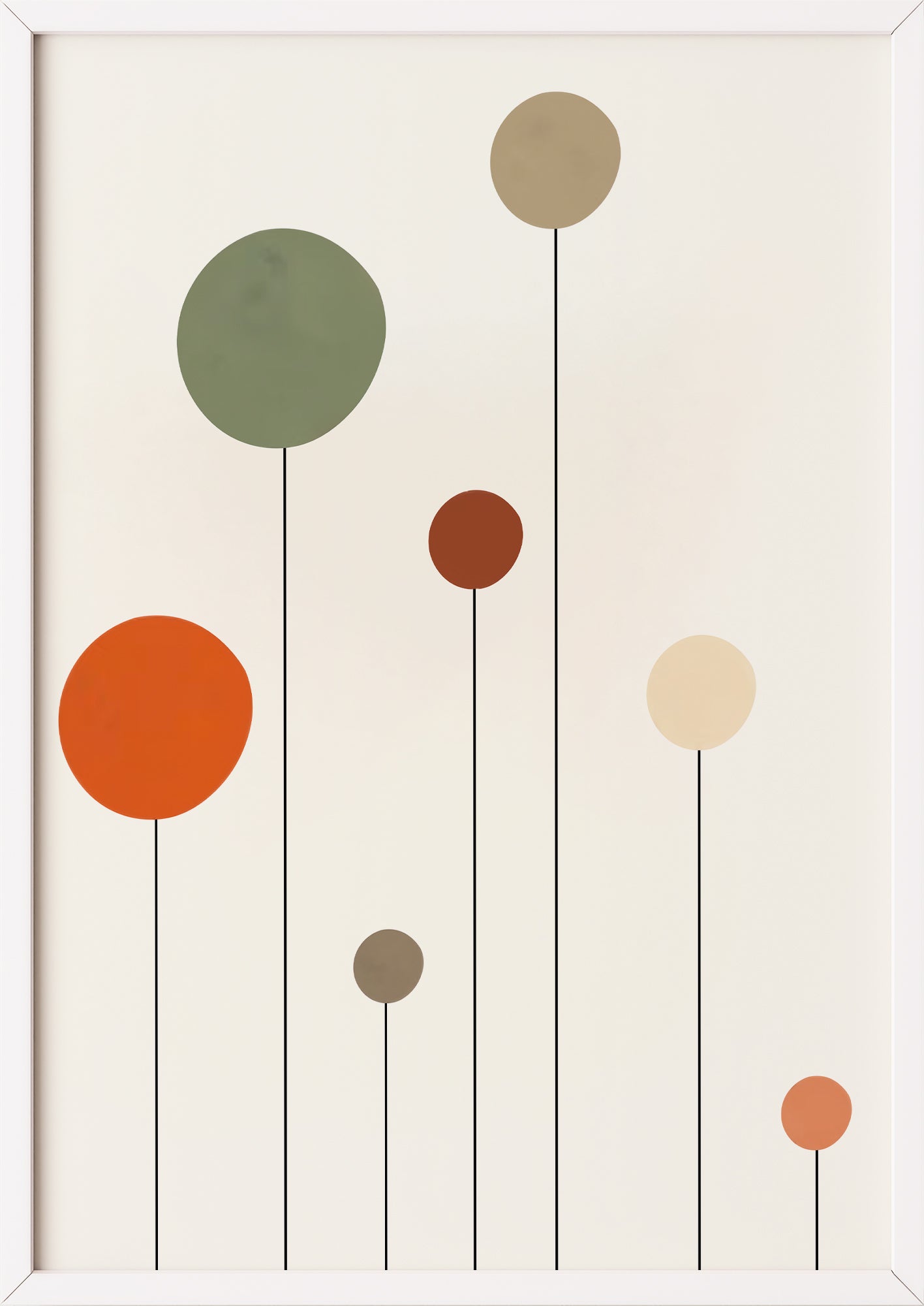 Poster „Abstrakte Kreise II“ in weißem Holzrahmen