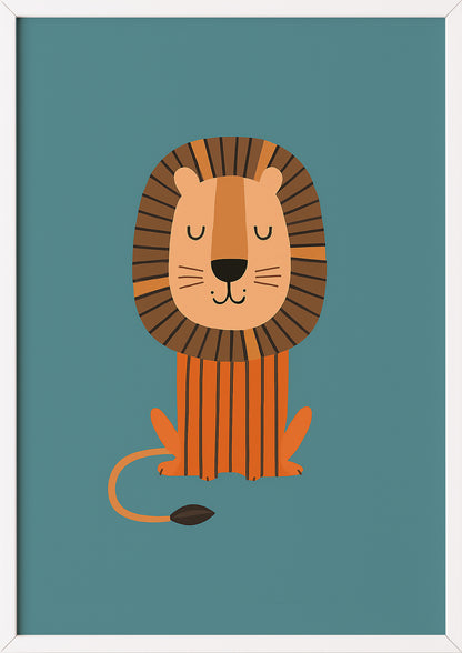 Illustration eines Löwen im weißen Rahmen, dekorativ aufgehängt im Kinderzimmer