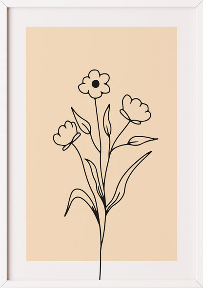 Poster „Line Art Blumen“ in weißem Holzrahmen