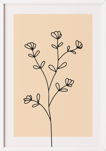 Poster „Line Art Blütenzweig“ in weißem Holzrahmen