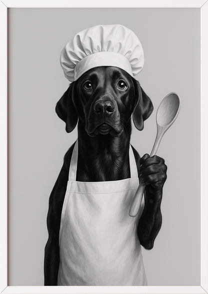 Labradorkochposter im weißen Rahmen an einer weißen Wand