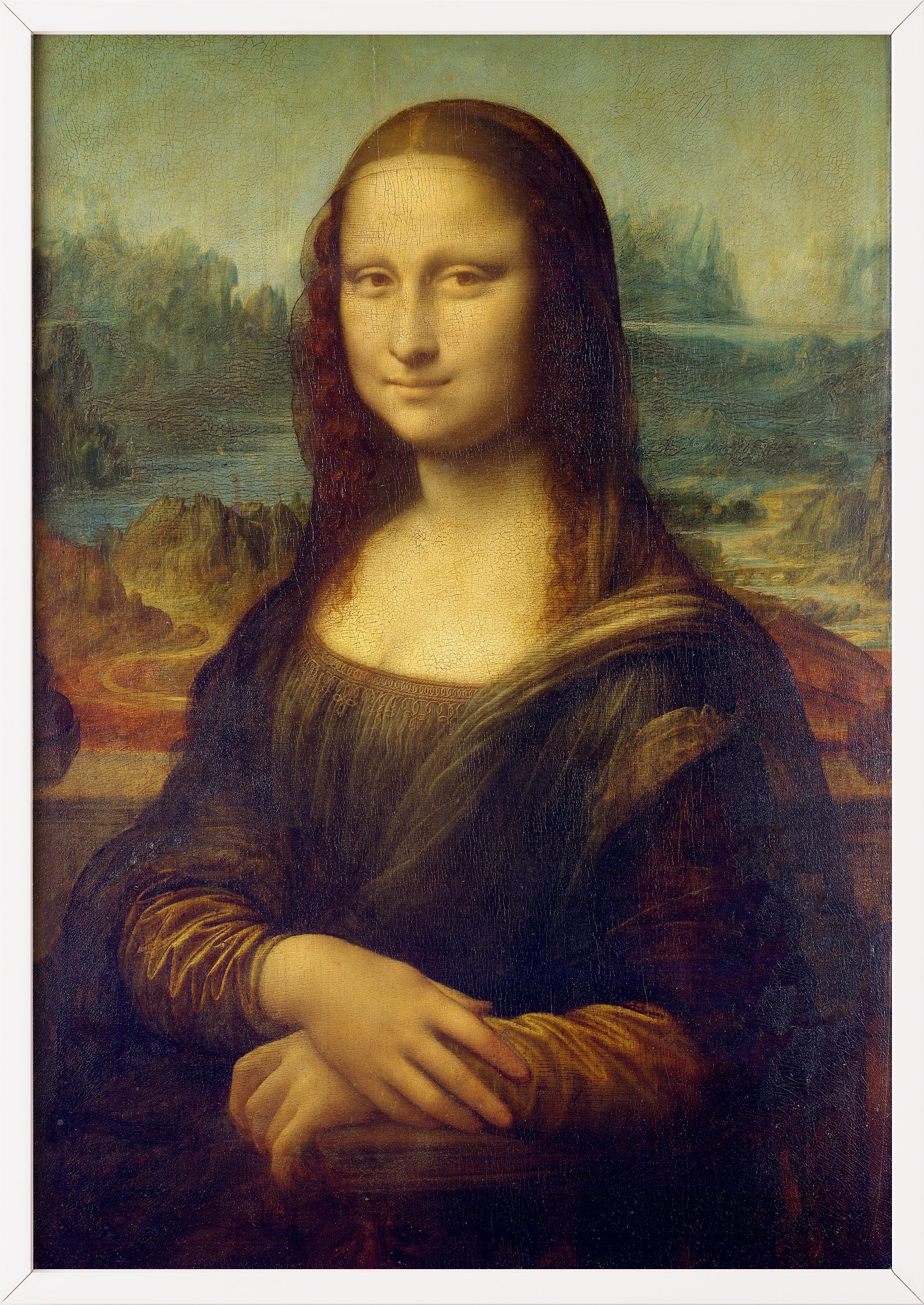 Mona Lisa von Leonardo da Vinci Kunstdruck im weißen Rahmen