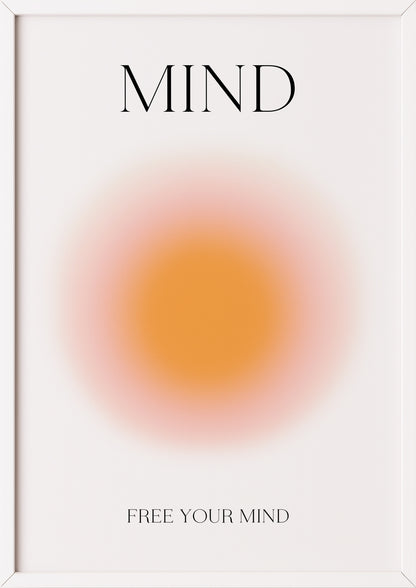 Farbposter mit Mind-Schriftzug, orange-pinker Lichtverlauf und weißer Rahmung
