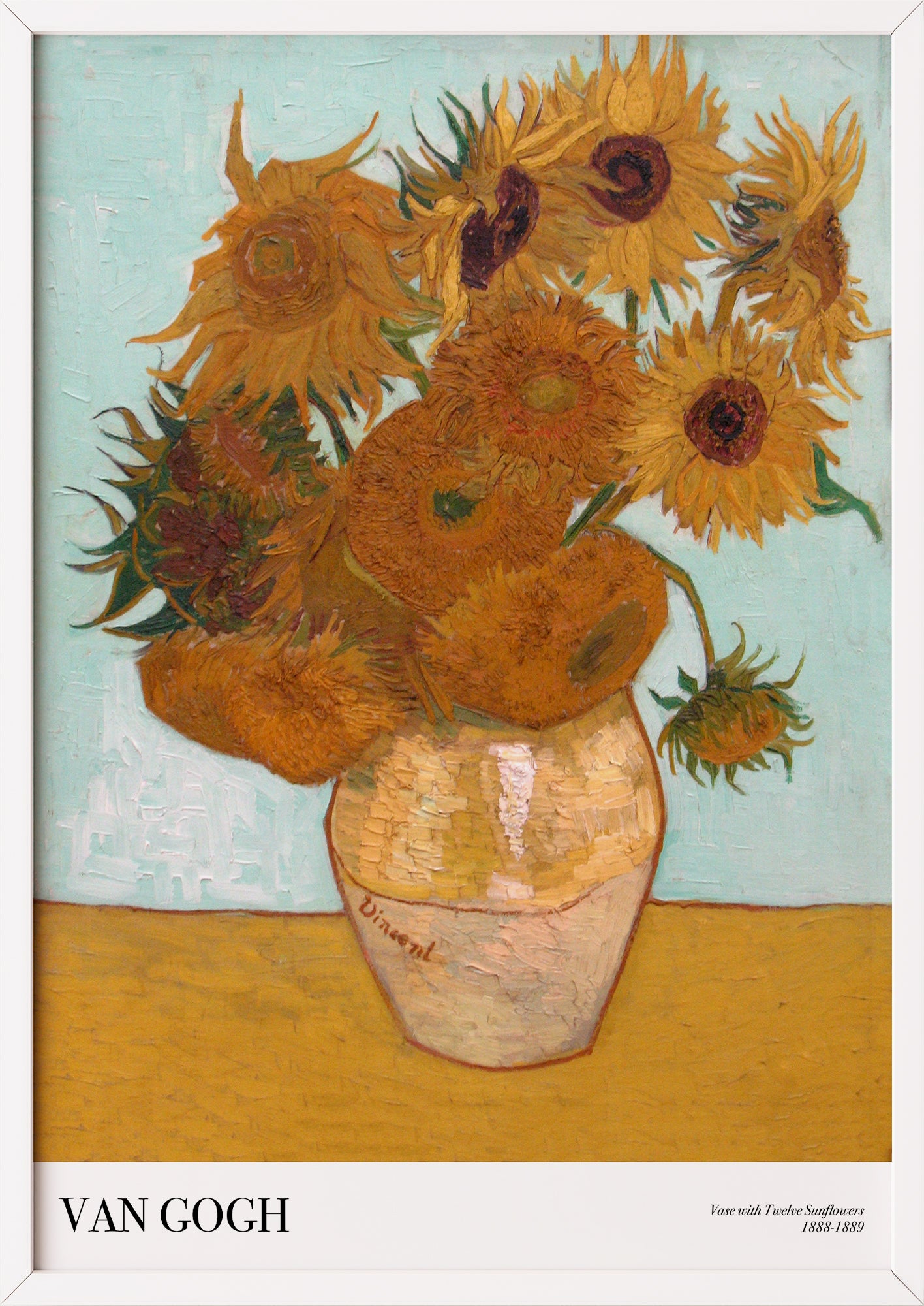 Nahaufnahme von Vase with Twelve Sunflowers von Vincent van Gogh als Poster