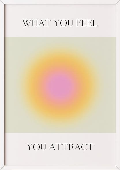 Weiß gerahmtes Poster mit Lichtverlauf in Rosa-Gelb und motivierender Aufschrift