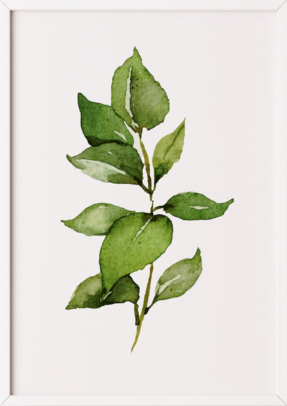 Poster mit Aquarellzweig im weißen Rahmen an einer hellen Wand