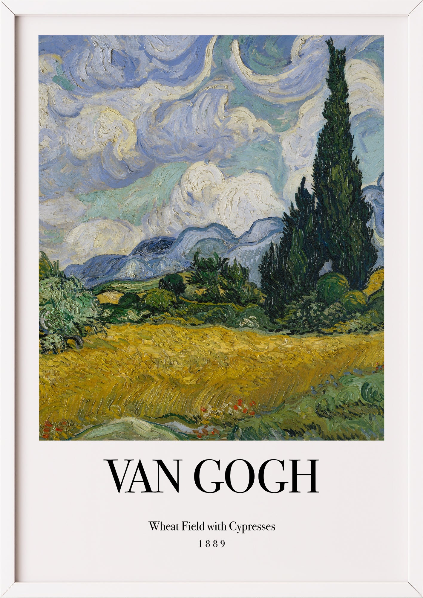 Nahaufnahme von Wheat Field with Cypresses von Vincent van Gogh als Poster