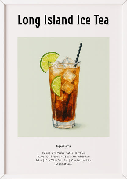 Long Island Ice Tea Poster im weißen Rahmen vor hellem Hintergrund