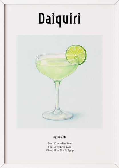 Daiquiri-Poster im weißen Rahmen vor weißem Hintergrund