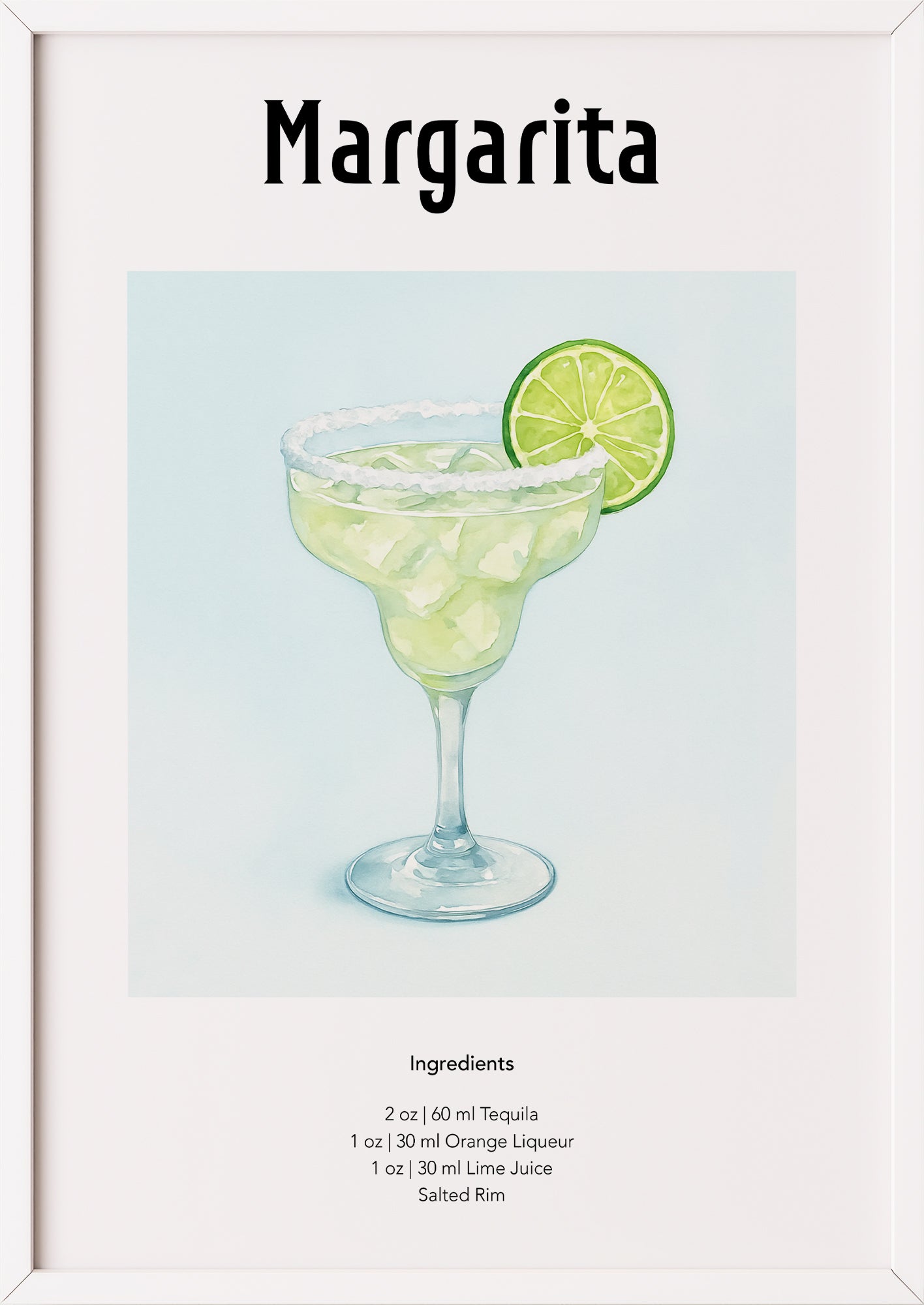 Margarita Poster im weißen Rahmen vor weißem Hintergrund