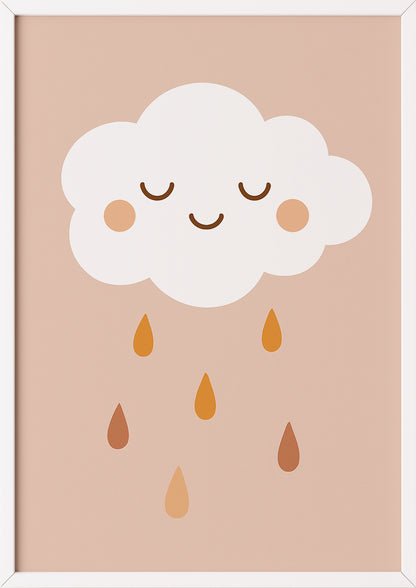 Kinderbild mit weißer Wolke auf rosa Grund im weißen Rahmen