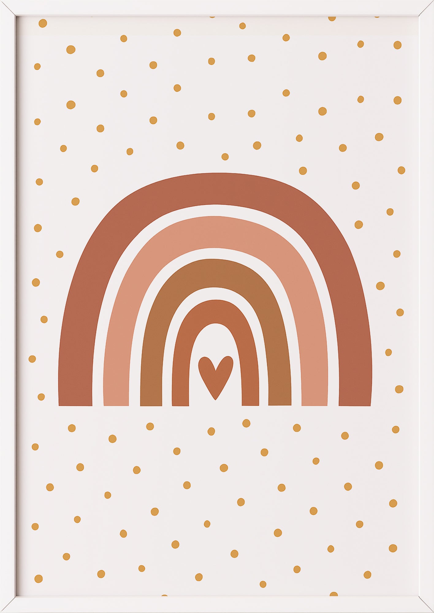 Boho-Regenbogenposter mit Herz und Punkten im weißen Rahmen