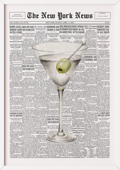 Poster Martini – Newspaper im weißen Holzrahmen