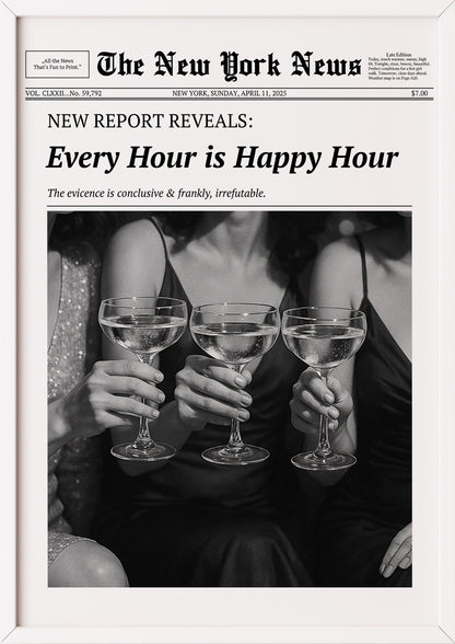 Poster Every Hour is Happy Hour im weißen Holzrahmen