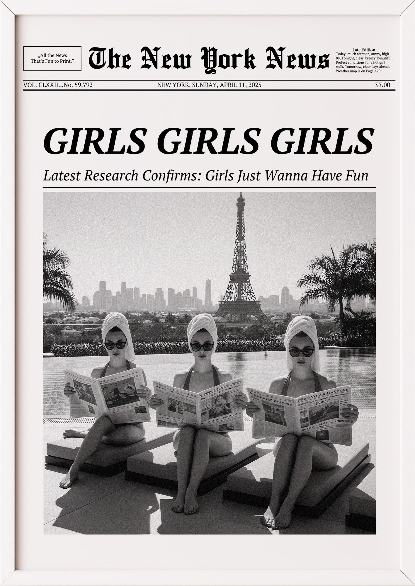 Poster GIRLS GIRLS GIRLS im weißen Holzrahmen