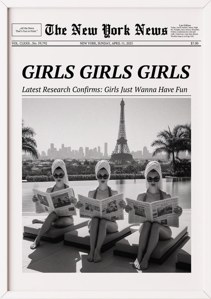 Poster GIRLS GIRLS GIRLS im weißen Holzrahmen