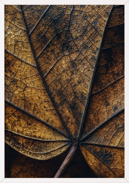 Poster Herbst Blatt Nahaufnahme im weißen Holzrahmen