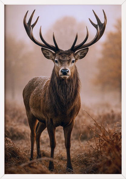 Poster Hirsch im Herbst im weißen Holzrahmen