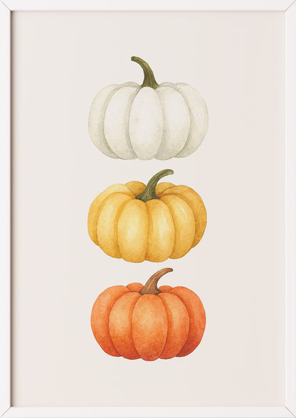 Poster 3er Kürbis Illustration Watercolor im weißen Holzrahmen