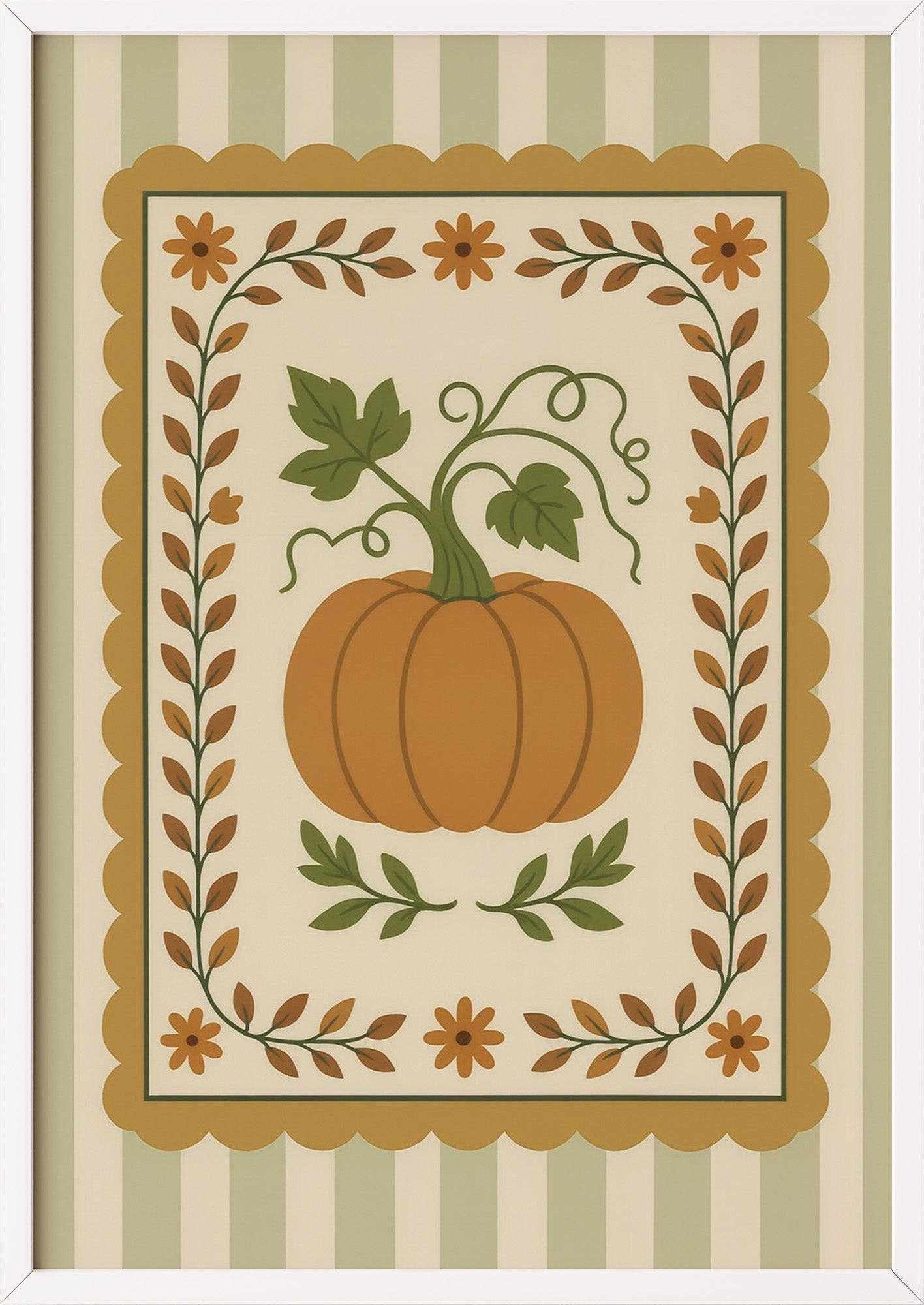 Poster Kürbis Ornament Illustration im weißen Holzrahmen