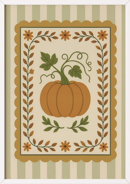 Poster Kürbis Ornament Illustration im weißen Holzrahmen