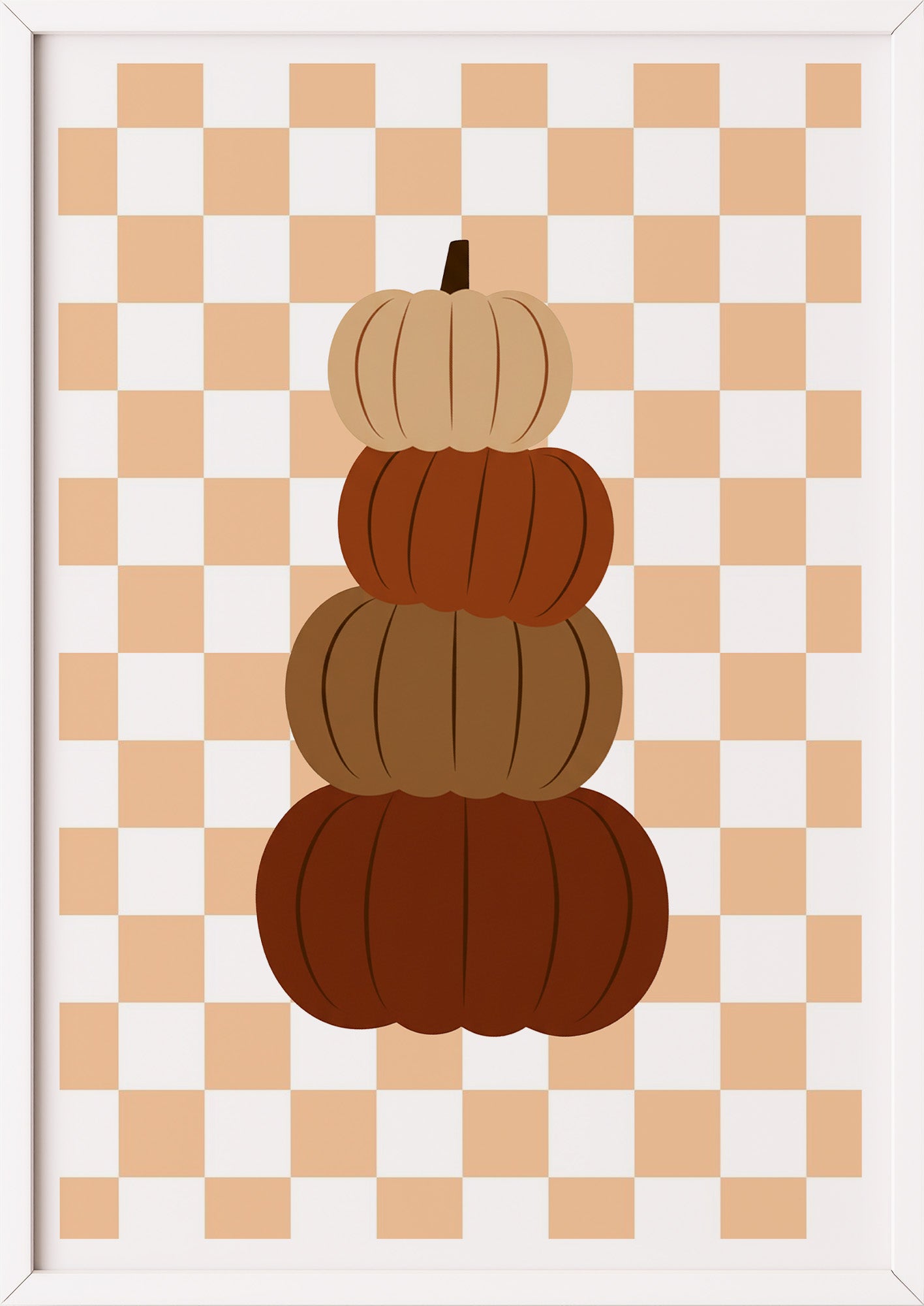 Poster Kürbis on Squares Illustration im weißen Holzrahmen