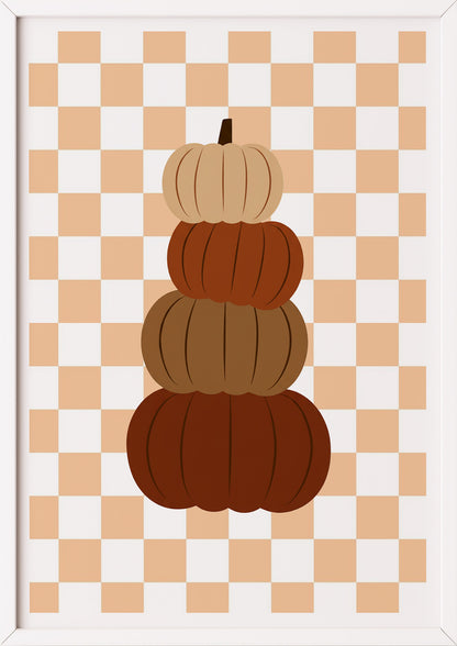 Poster Kürbis on Squares Illustration im weißen Holzrahmen