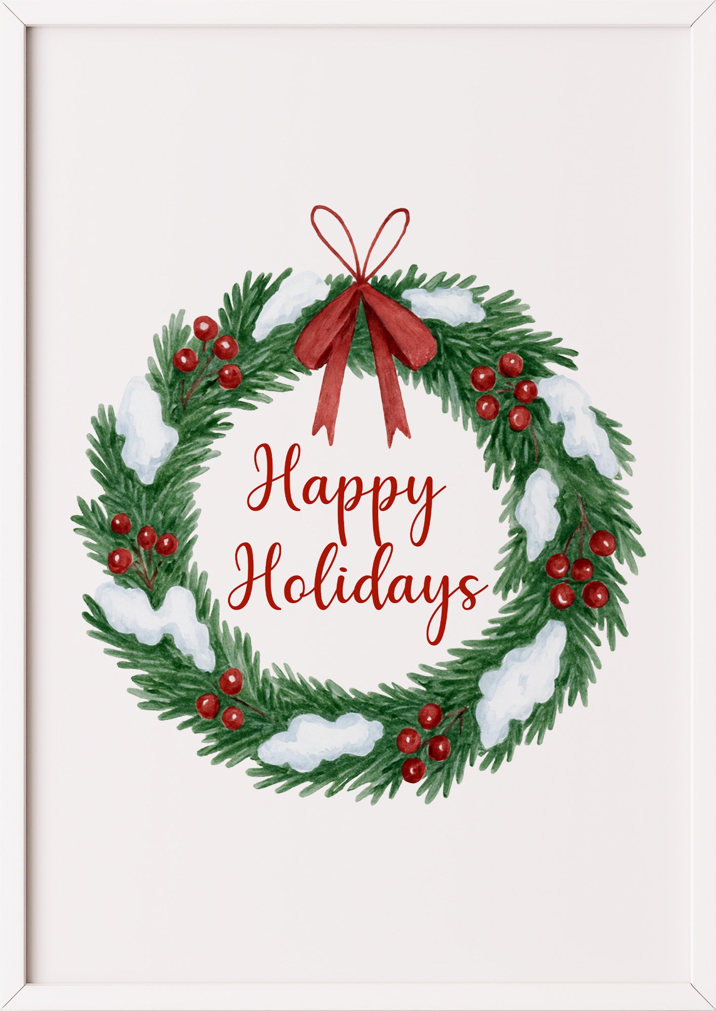Poster Happy Holidays Weihnachtskranz Illustration im weißen Rahmen