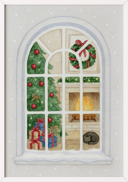 Poster Weihnachtsfenster Illustration im weißen Rahmen