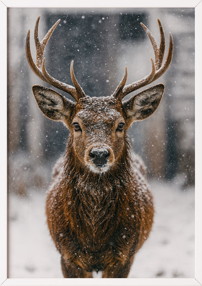Poster Hirsch Nahaufnahme im weißen Rahmen