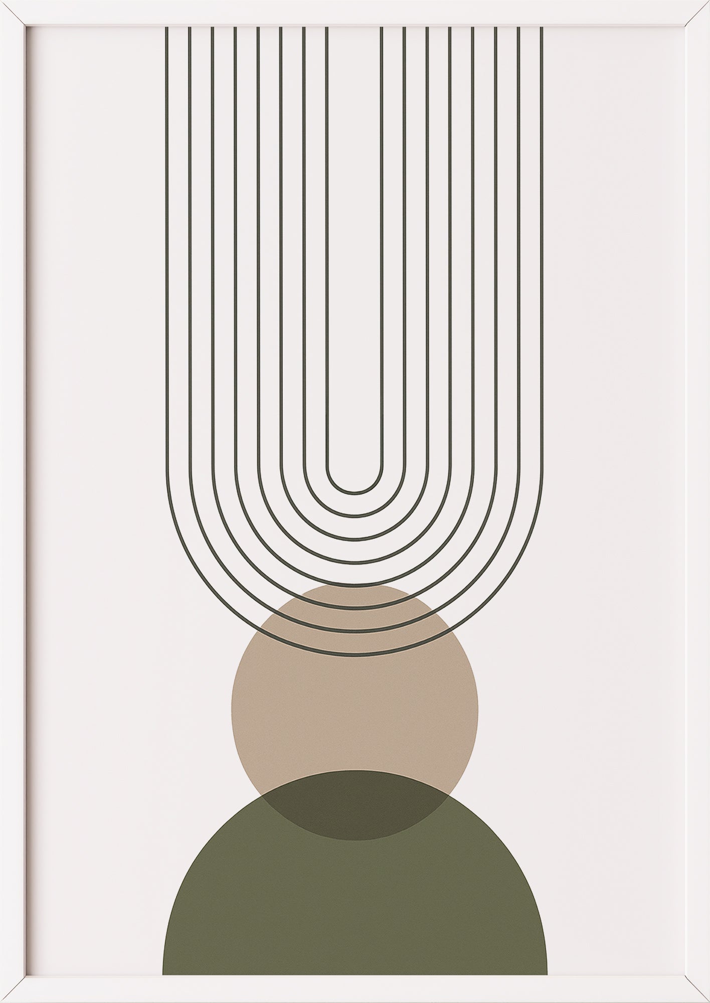 Boho Poster mit Linienbogen & überlappenden Kreisen in Weißrahmen – stilvolle Wandkunst fürs Zuhause