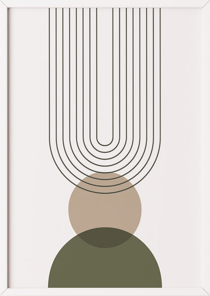 Boho Poster mit Linienbogen & überlappenden Kreisen in Weißrahmen – stilvolle Wandkunst fürs Zuhause