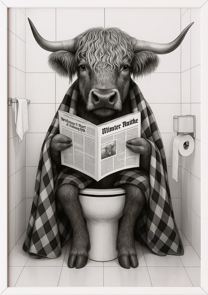 Bild Hochlandrind mit Karodecke gerahmt in weißem Rahmen