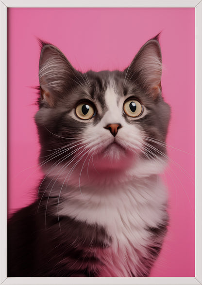 Poster „Cat 2 On Pink Background“ weiß.