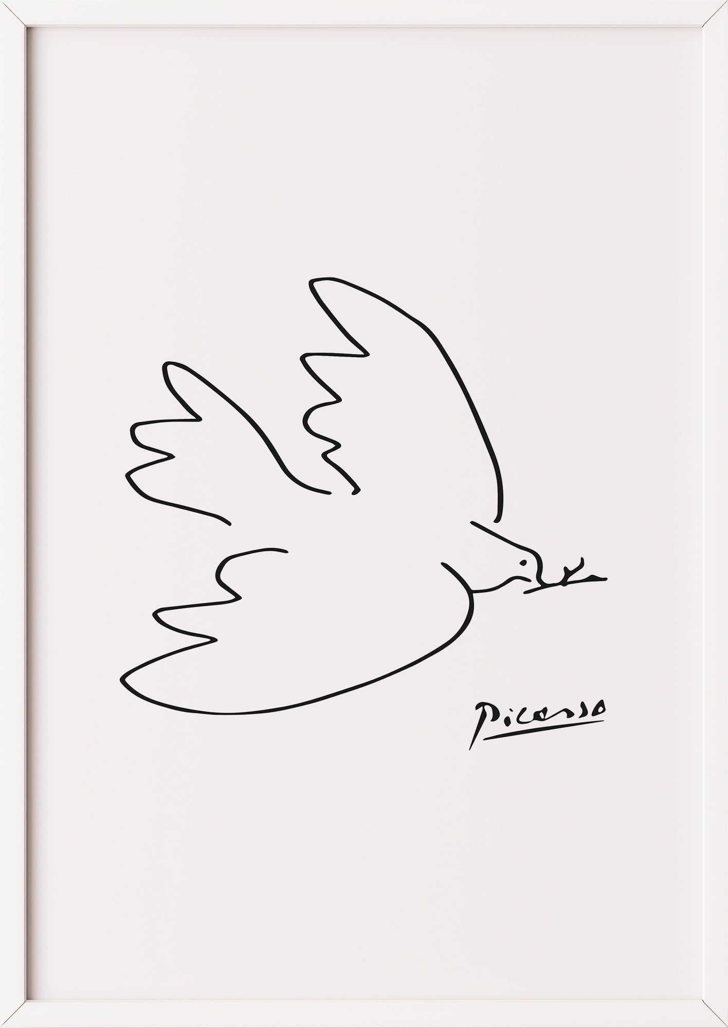 weißer Rahmen mit Picasso Friedenstaube, minimalistische Dekoration