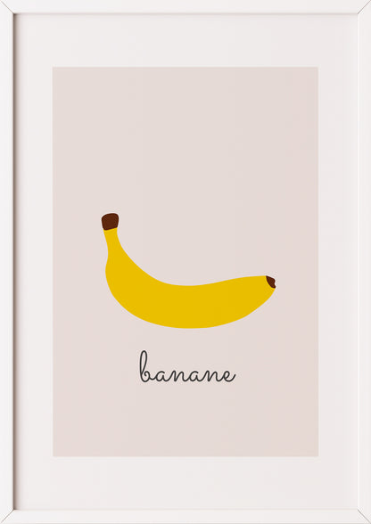 Poster „Banana Illustration - Banane“ weiß.