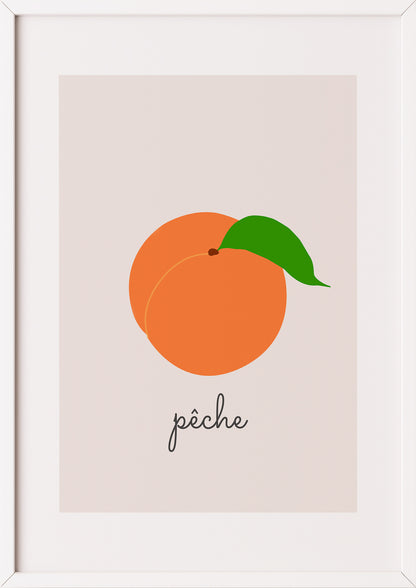 Poster „Peach Illustration - Peche“ weiß.