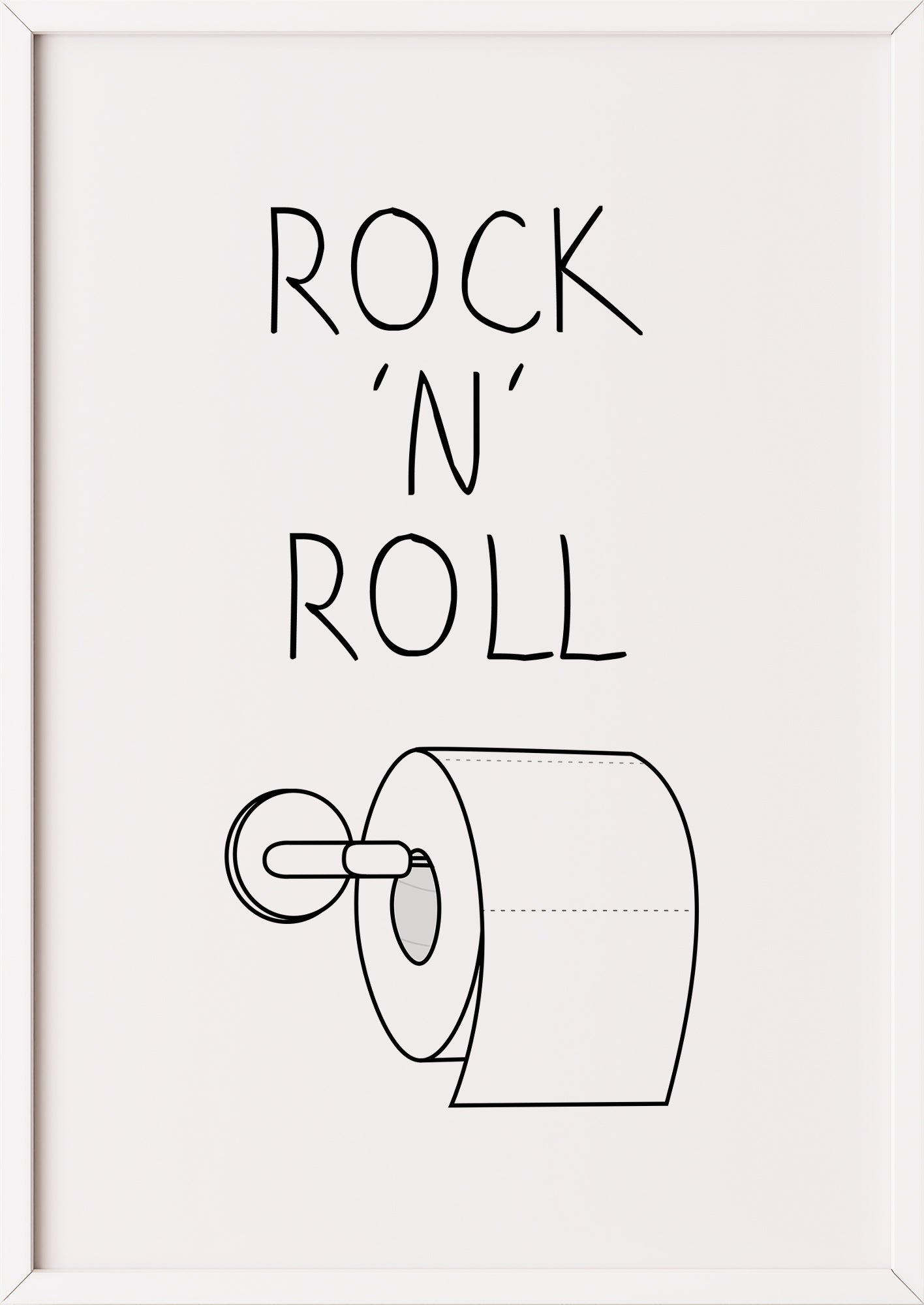 Hochformatiges Poster „Rock ‘N’ Roll“ mit weißem Rahmen, freigestellt.