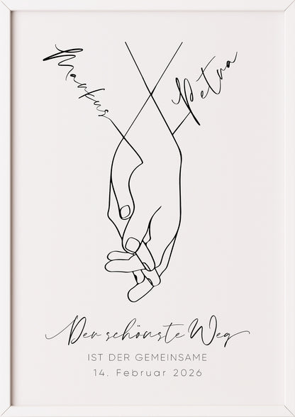 Hochzeitshände Paarbild - Hand in Hand ein Leben lang - Personalisiert