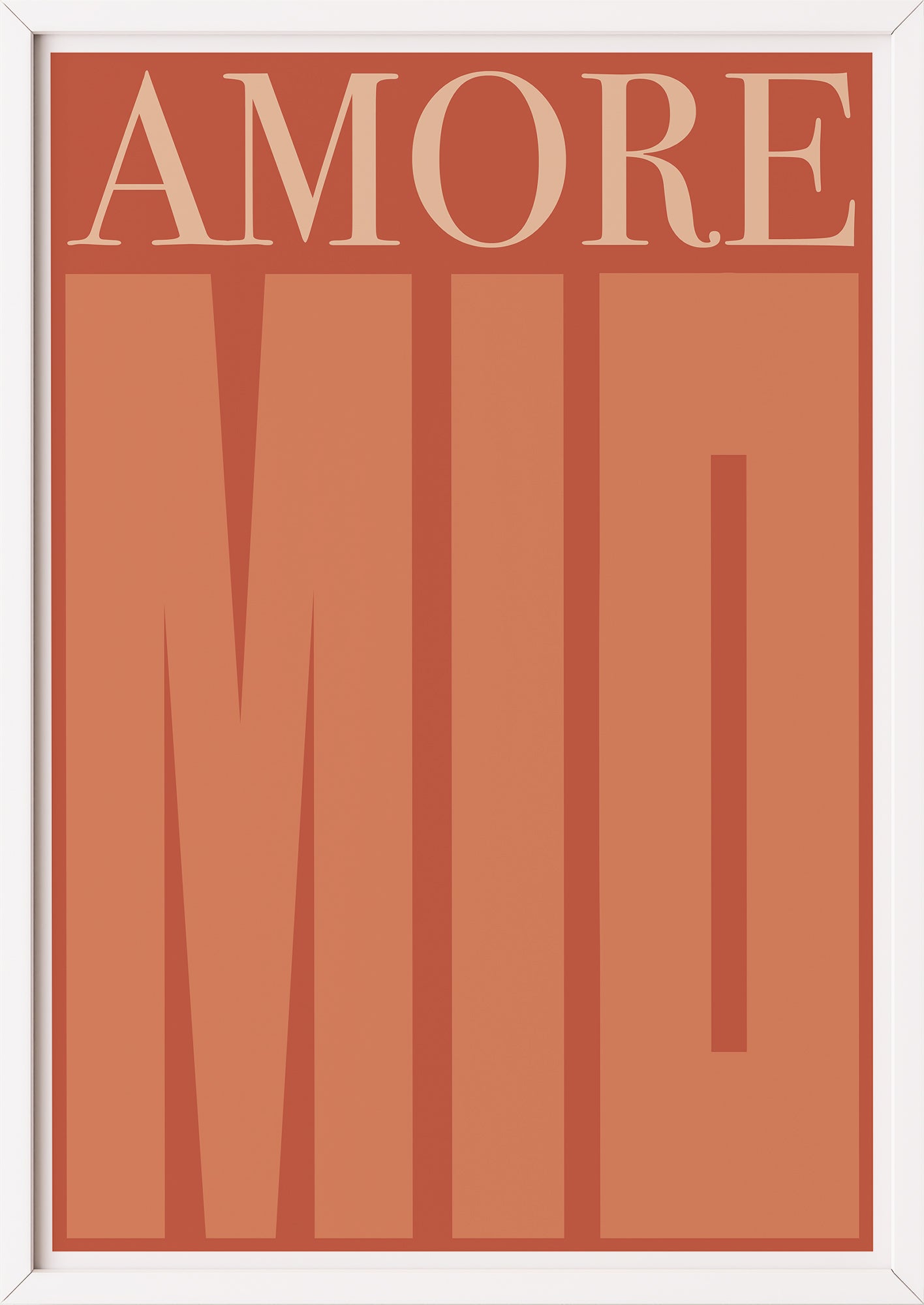 Hochformatiges Poster „Amore Mio“ mit weißem Rahmen, freigestellt.