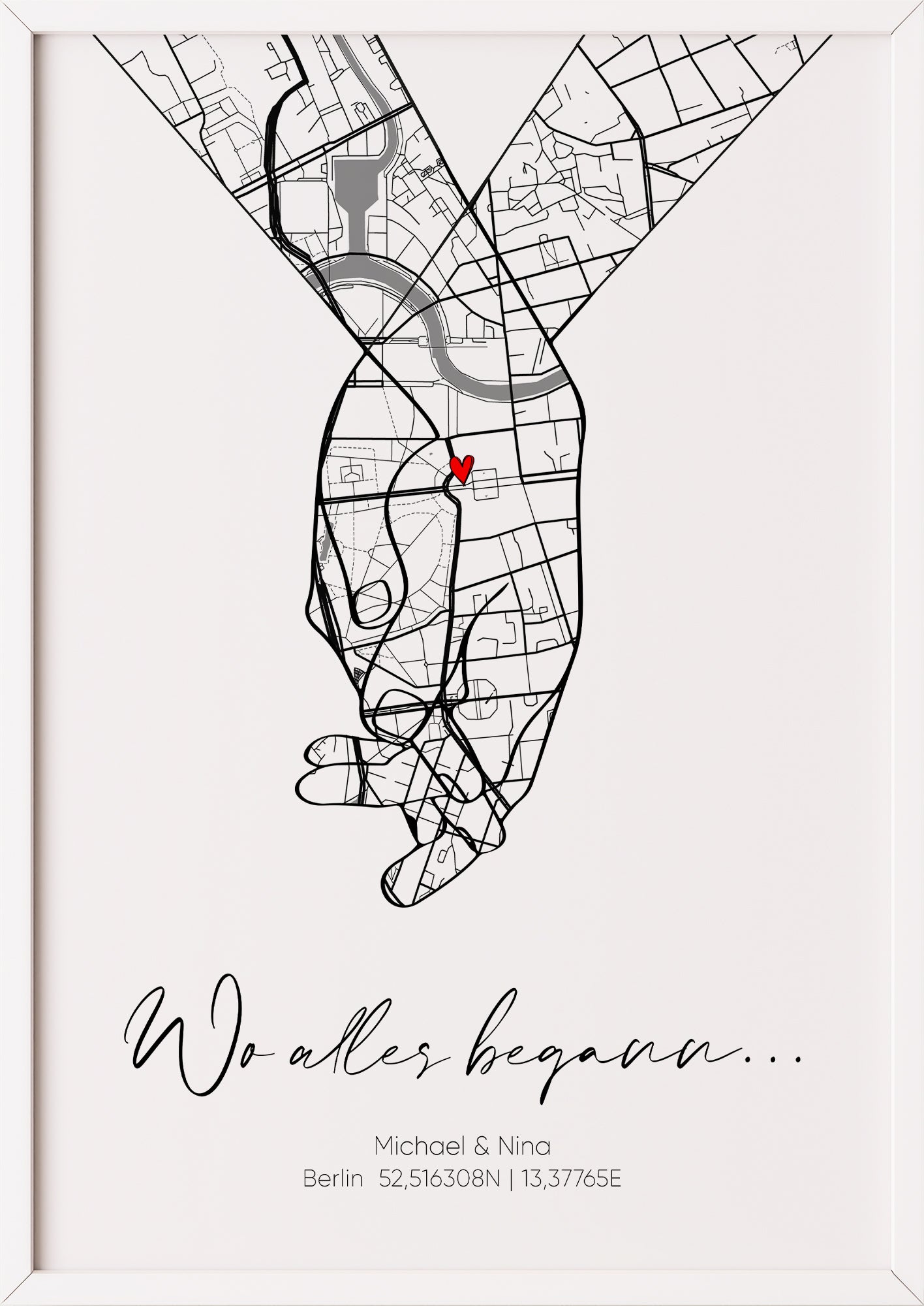 Wo alles Begann - Hand in Hand - Koordinaten - Personalisiert