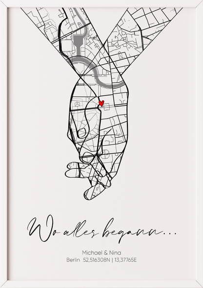 Wo alles Begann - Hand in Hand - Koordinaten - Personalisiert